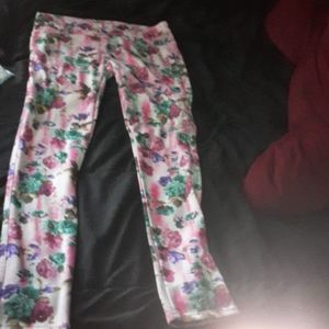 White and pink Floral print pants